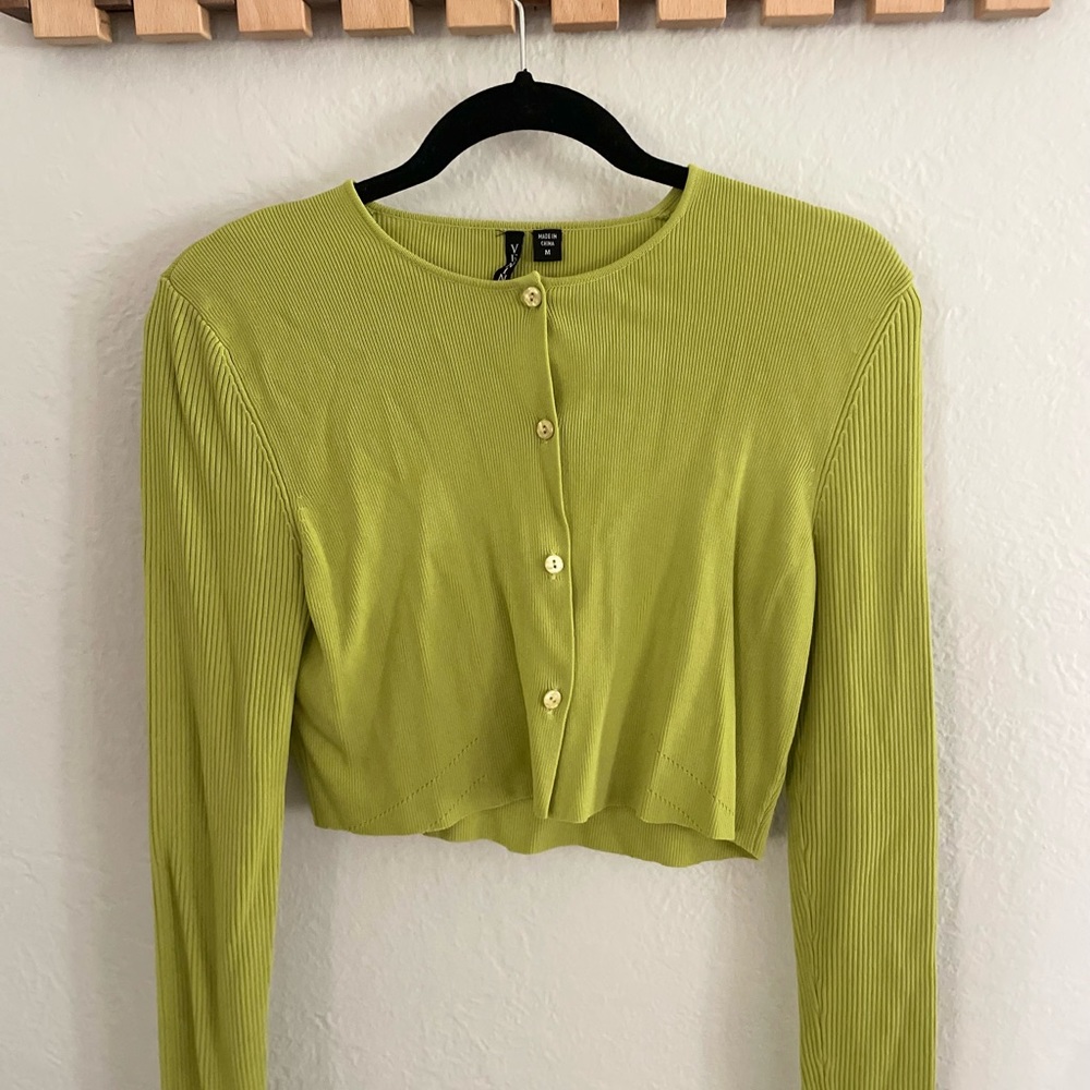 Lime green cropped button cardigan